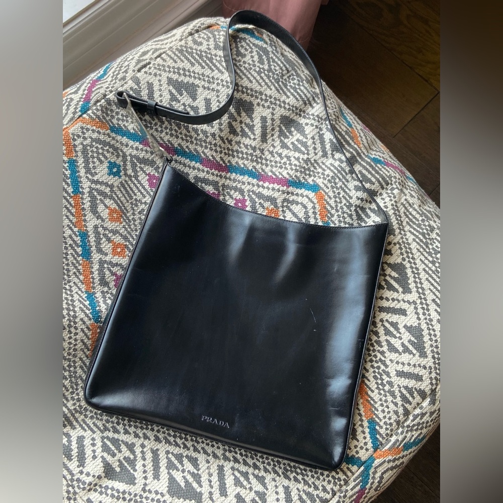 Prada vintage black leather hobo shoulder bag